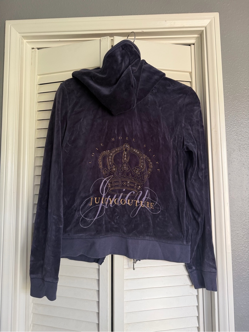 Vintage Y2K Juicy Couture Velvet Hooded Jacket in Deep Purple/Navy w/ Gold Logo